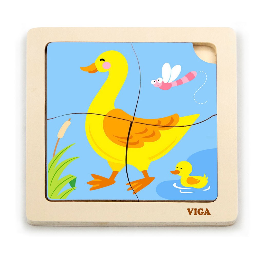 Dřevěné puzzle pro nejmenší Viga 4 ks - Kačenka - multicolor