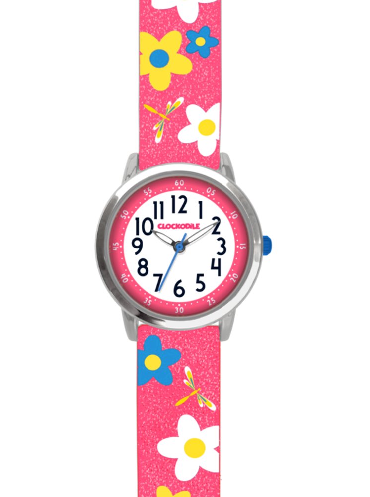 CLOCKODILE Květované růžové dívčí dětské hodinky FLOWERS se třpytkami