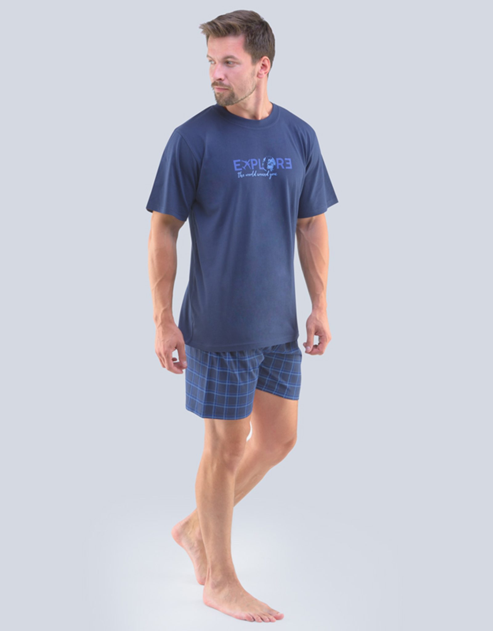 GINA pánské pyžamo krátké pánské, šité, s potiskem Pyžama 2020 79100P - lékořice modrá - L
