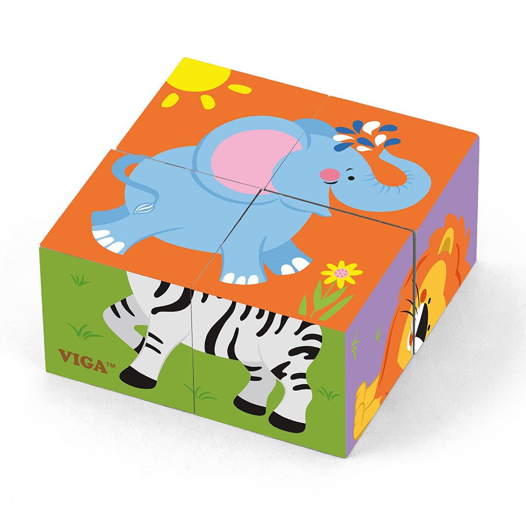 Dřevěné puzzle kostky pro nejmenší Viga - Zoo - multicolor