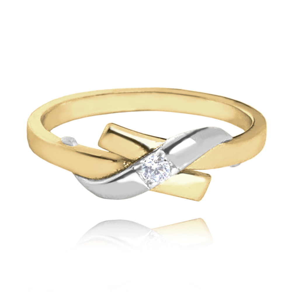 MINET Elegantní stříbrný pozlacený prsten s bílým zirkonem vel. 58