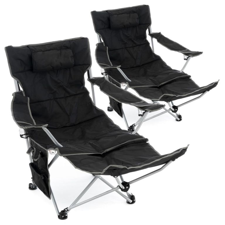 Sada 2 ks kempingových židlí s odnímatelnou podnožkou, černá
