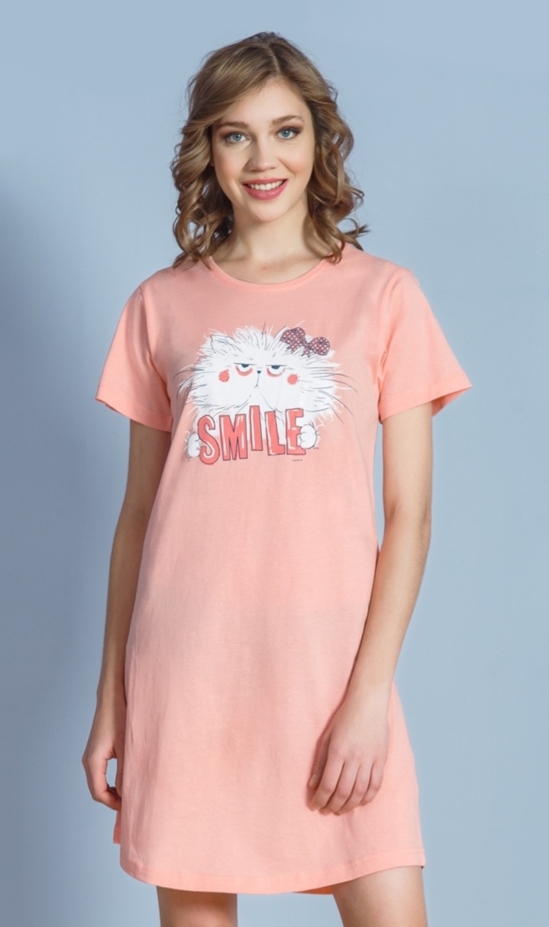 Dámská noční košile s krátkým rukávem Kočka Smile