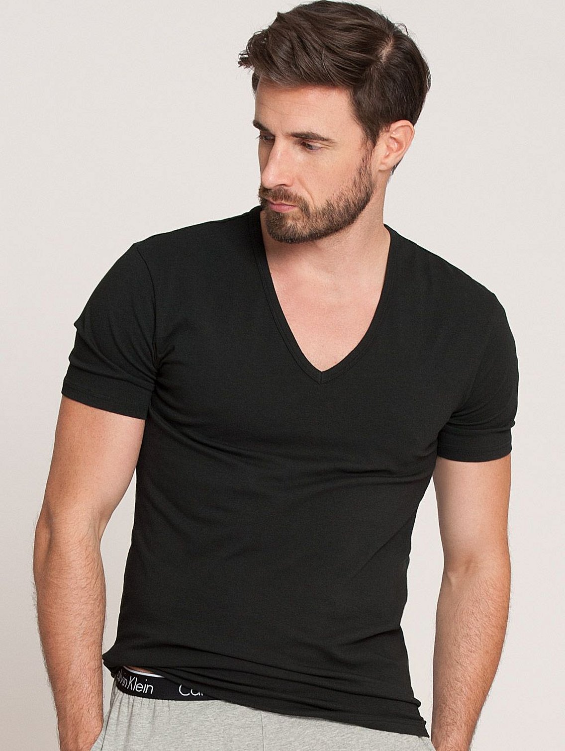 Pánské triko V-Neck Slim Fit T-shirt 2 pack NU8698A - Calvin Klein - Černá/L