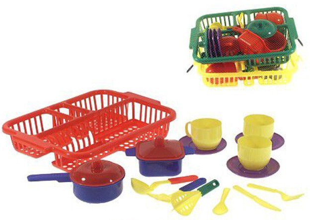 Nádobí dětské set kuchyňský plastový s odkapávačem 3 barvy