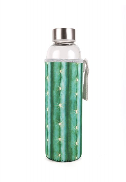 Kikkerland - Skleněná láhev s kaktusovým obalem, 600 ml