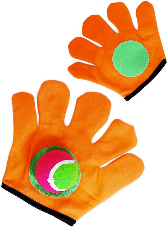Hra Catch ball set rukavice oranžové chytací 2ks + míček v sáčku