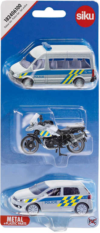 SIKU Set auto osobní Policie 2ks + motocykl česká verze CZ 1824