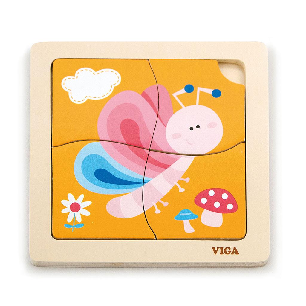 Dřevěné puzzle pro nejmenší Viga 4 ks - Motýlek - multicolor