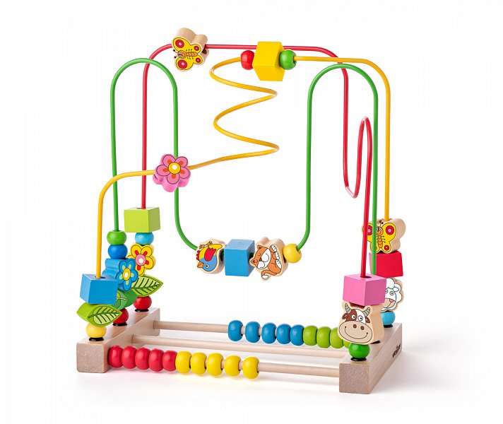 Woody hračky pro nejmenší - Motorický labyrint s počítadlem a zvířátky