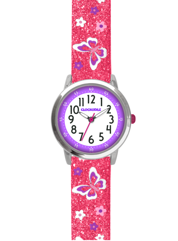 CLOCKODILE Motýlí růžové dívčí dětské hodinky BUTTERFLIES se třpytkami