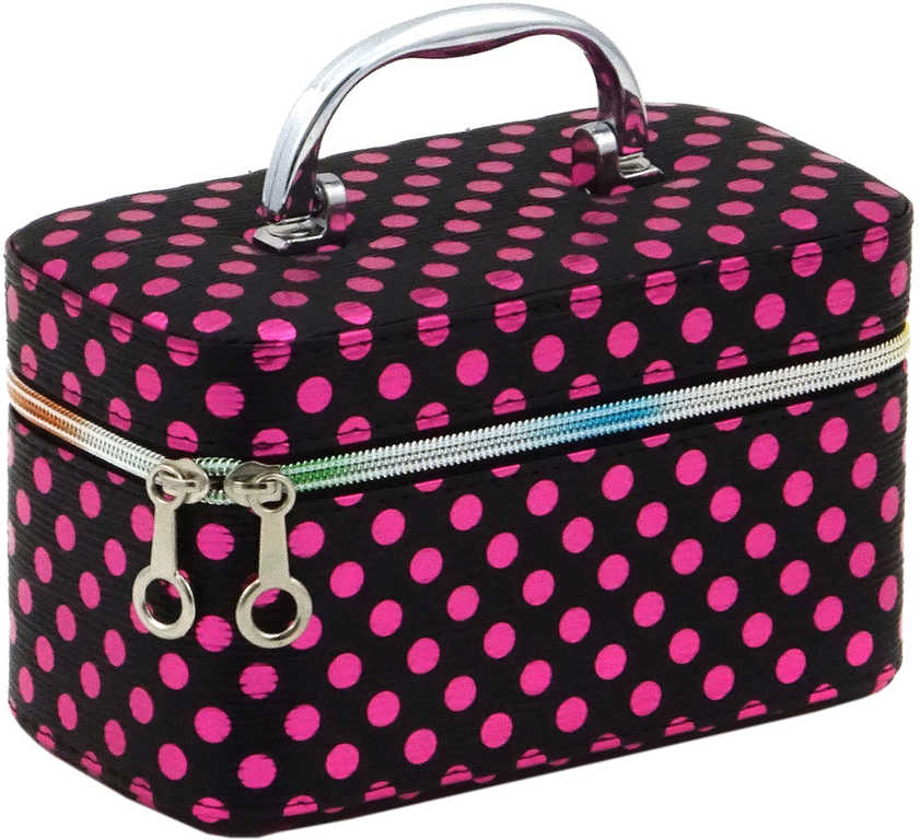 Kufřík dětský kosmetický Růžový puntík vel. S se zrcadlem na zip černý