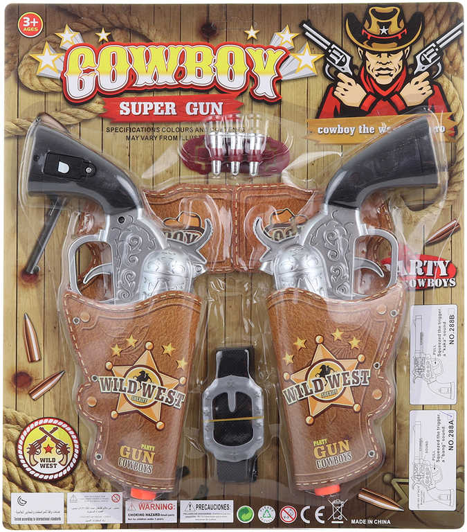 Pistole kovbojská set 2ks western sada v pouzdře s doplňky na baterie Zvuk