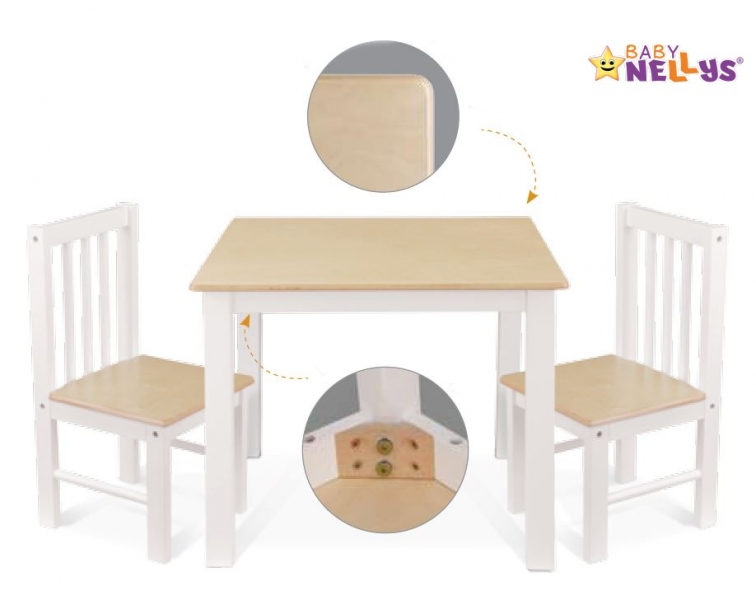 BABY NELLYS Dětský nábytek - 3 ks, stůl s židličkami - šedá, bílá, C/05
