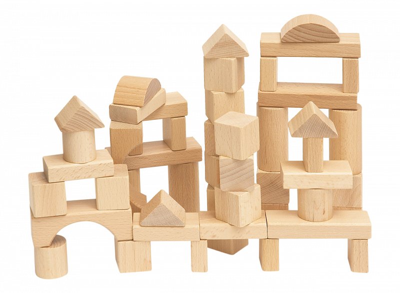 Woody dřevěné hračky - Stavebnice kostky přírodní v kartonu, 50 dílů