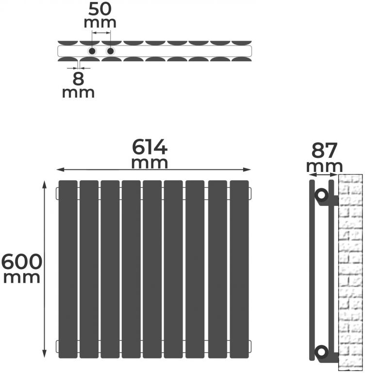Aquamarin Horizontální radiátor, 819 W, 600 x 614 x 69 mm