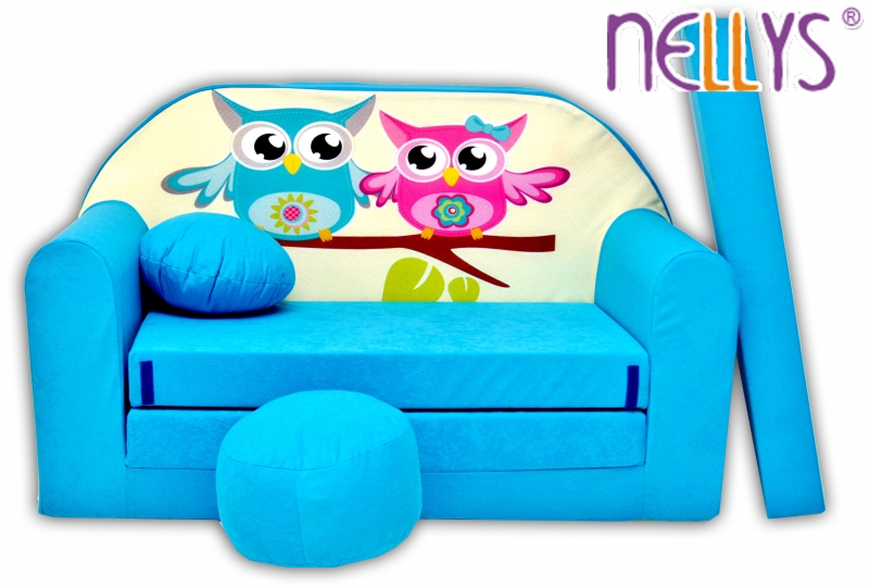 Rozkládací dětská pohovka Nellys ® Sovičky - modré