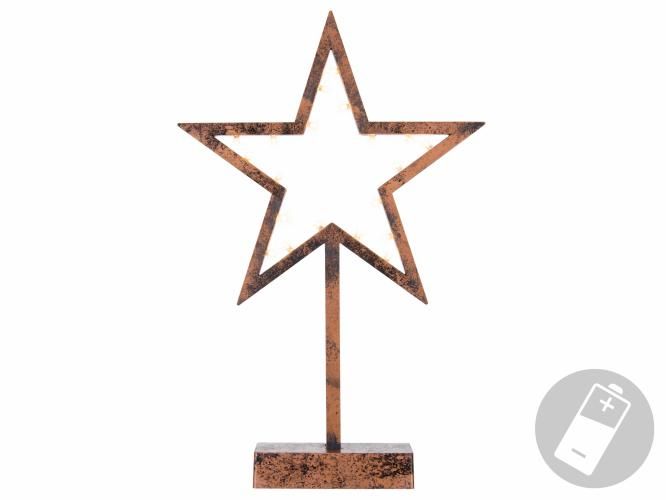 Vánoční dekorace -bronzová hvězda na stojánku, 38 cm, 20 LED