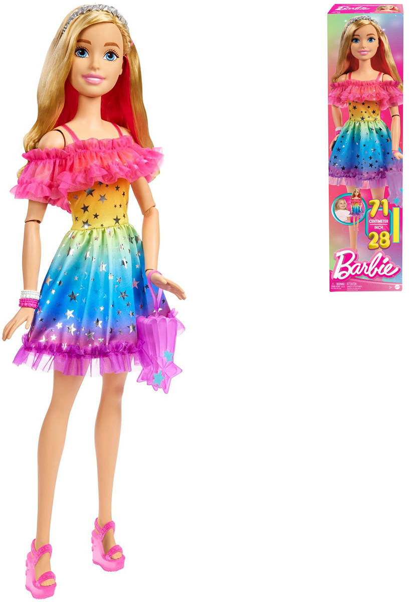MATTEL BRB Panenka Barbie velká 71cm duhové šaty kloubová v krabici