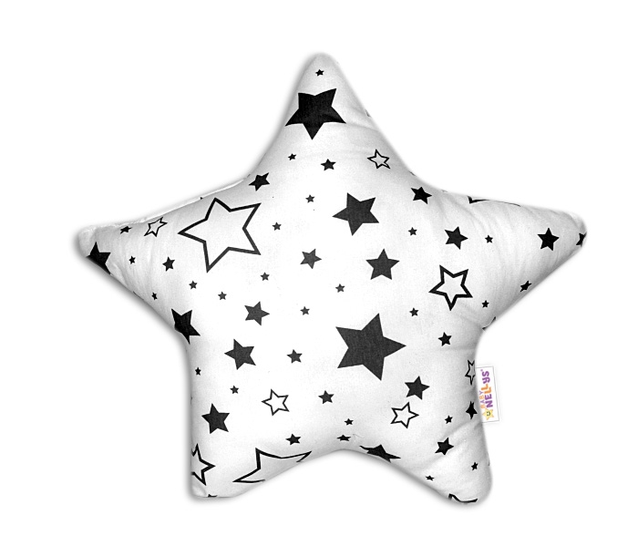 Baby Nellys Hvězdička - dekorační polštářek - černé hvězdy a hvězdičky