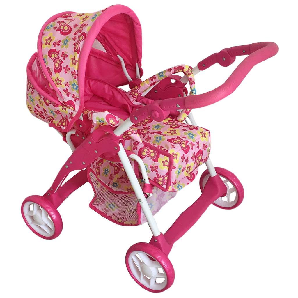 Dětský kočárek pro panenky 2v1 Baby Mix - motýlci - růžová