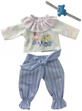 MAC TOYS Šaty pro panenku 40-43cm set s plínou a dudlíkem Modrobílá