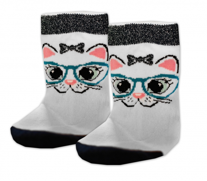 Baby Nellys Bavlněné ponožky Kočka s brýlemi