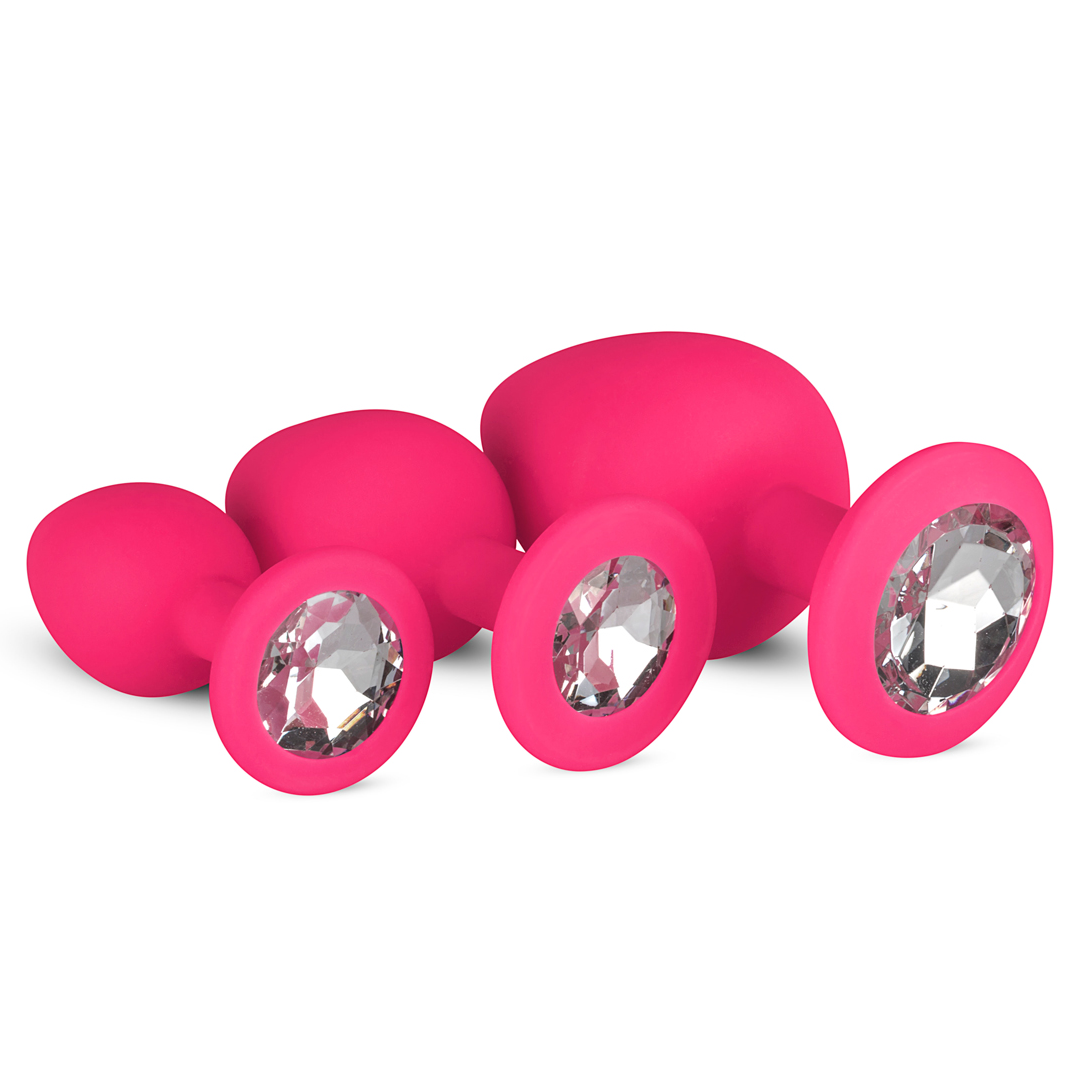 Sada análních kolíků Silicone Butt Plug with Diamond - Pink