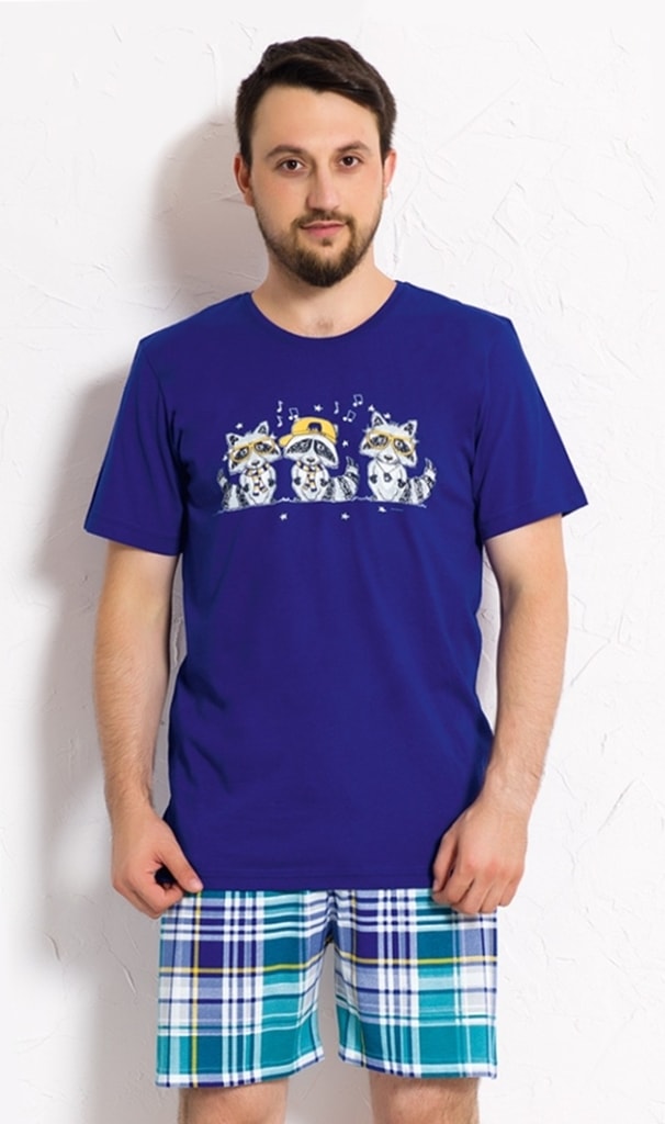 Pánské pyžamo šortky Mývalové - námořnická modrá