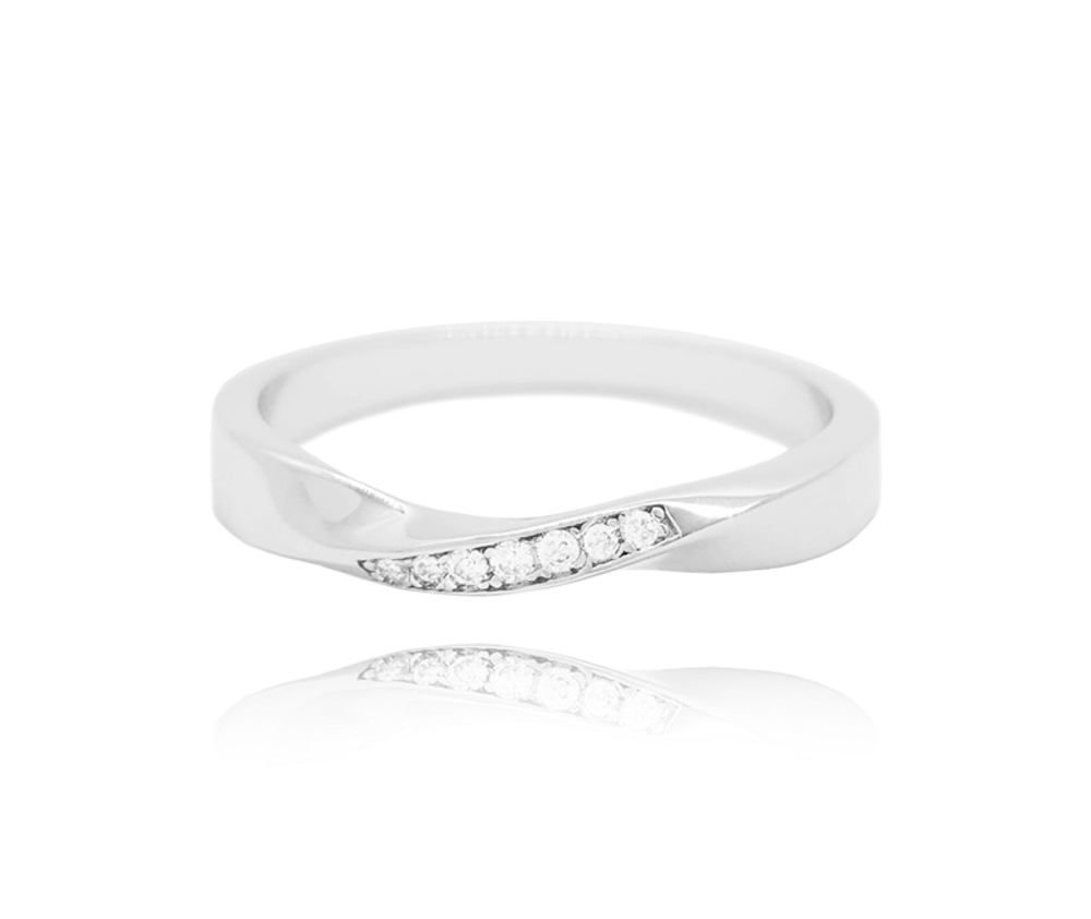 Kroucený stříbrný prsten MINET s bílými zirkony vel. 59