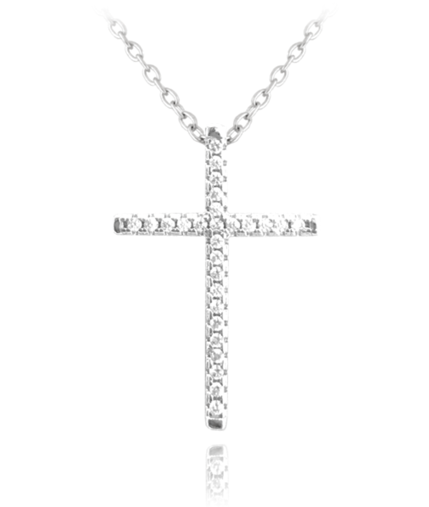 MINET Stříbrný náhrdelník KŘÍŽEK s bílými zirkony