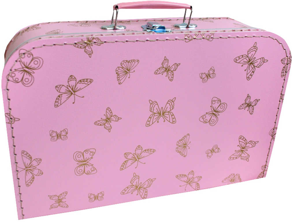 KAZETO Kufr dětský růžový se zlatými motýlky 35x21x10cm šitý lepenkový