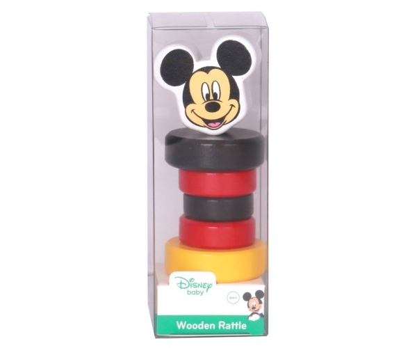 Dřevěné chrastítko Disney, Mickey Mouse, 5 x 5 x 12 cm