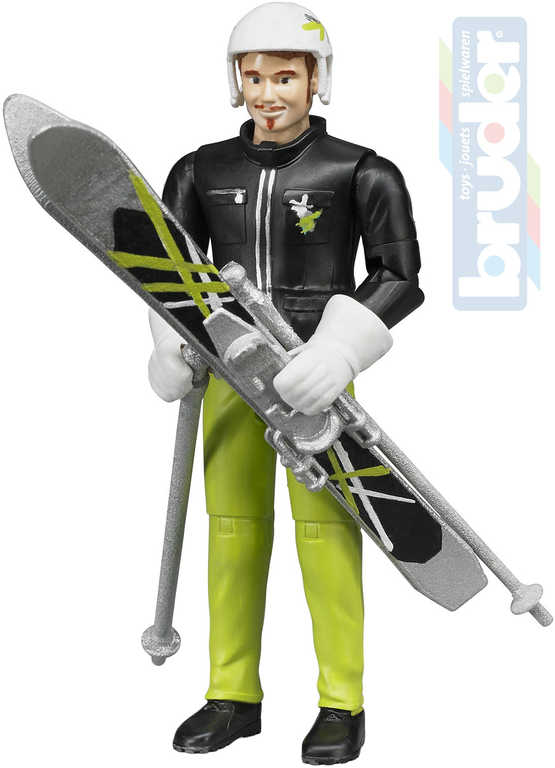BRUDER 60040 Figurka lyžař 11cm set s lyžemi a doplňky plast