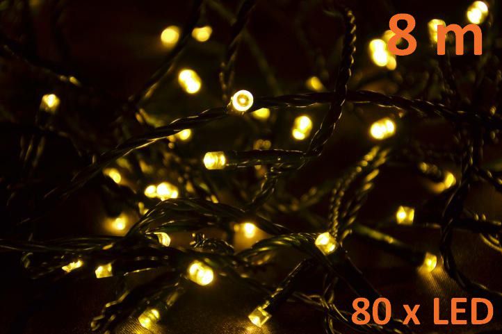 Vánoční LED osvětlení 8m - teple bílé, 80 diod
