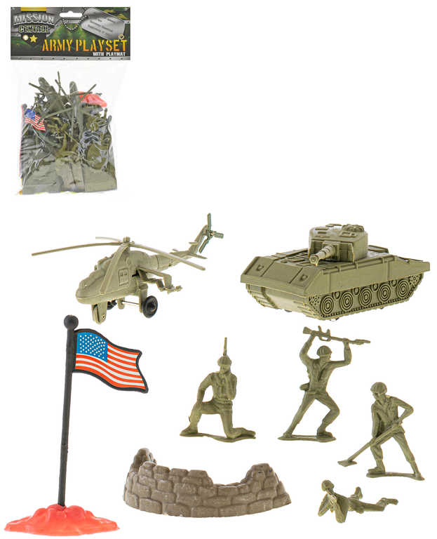 Army sada vojáci plastové figurky s mapou a doplňky v sáčku
