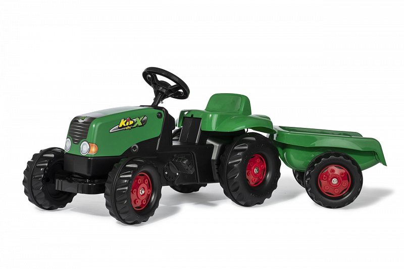 Rolly Toys Tractors - Šlapací traktor Rolly Kid s vlečkou - zeleno-červený AKČNÍ