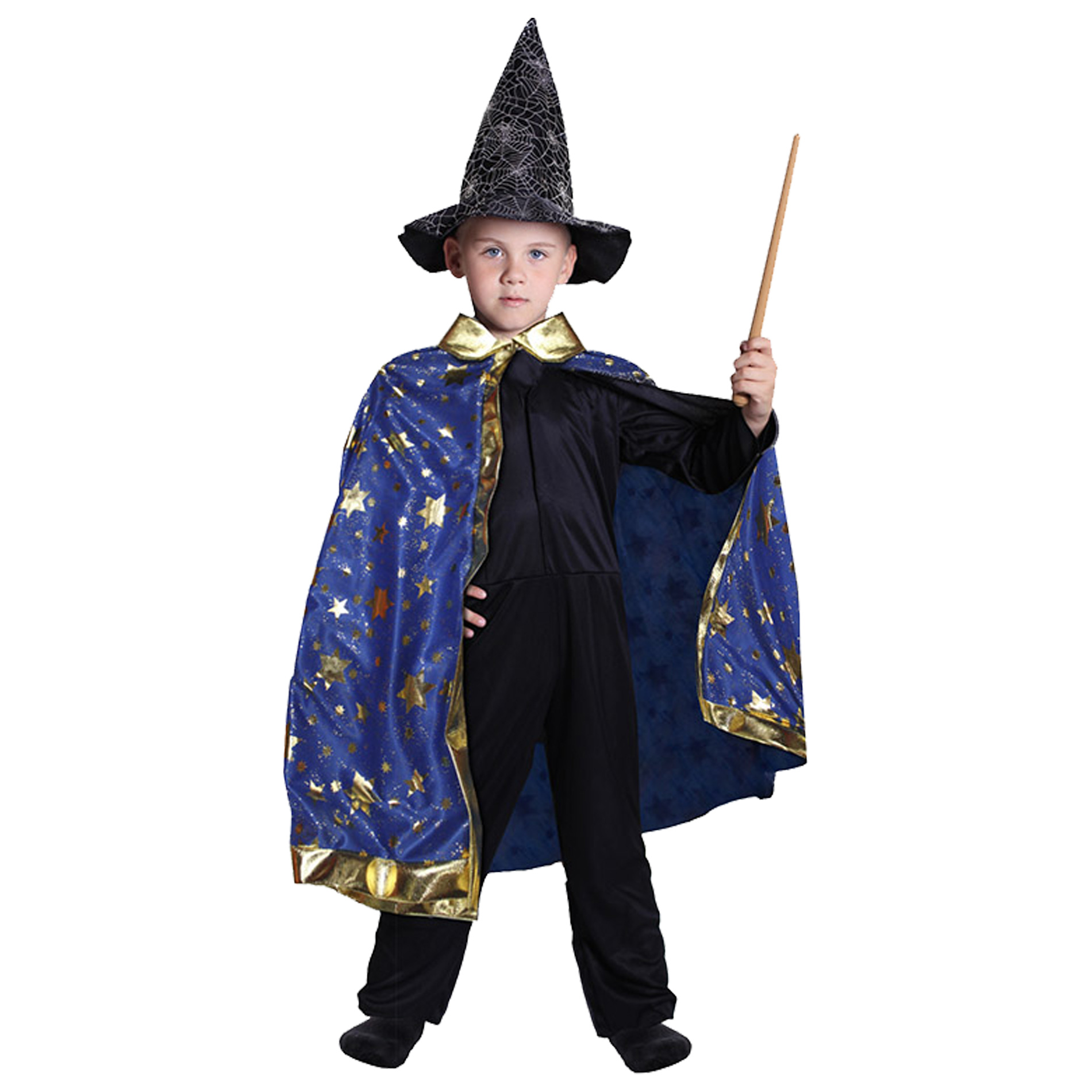 Dětský kouzelnický modrý plášť s hvězdami čarodějnice / Halloween