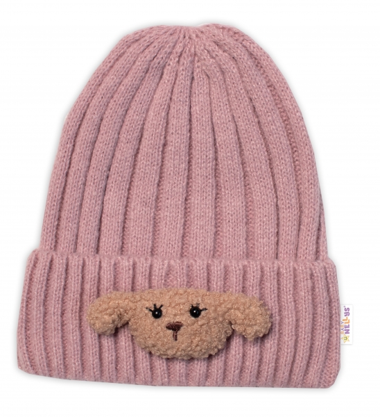 Dětská zimní čepice Bear, Baby Nellys - pudrově růžová, vel. 48-54 cm - 98-104 (2-4r)