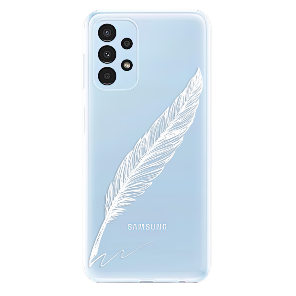 Odolné silikonové pouzdro iSaprio - Writing By Feather - white - Samsung Galaxy A13