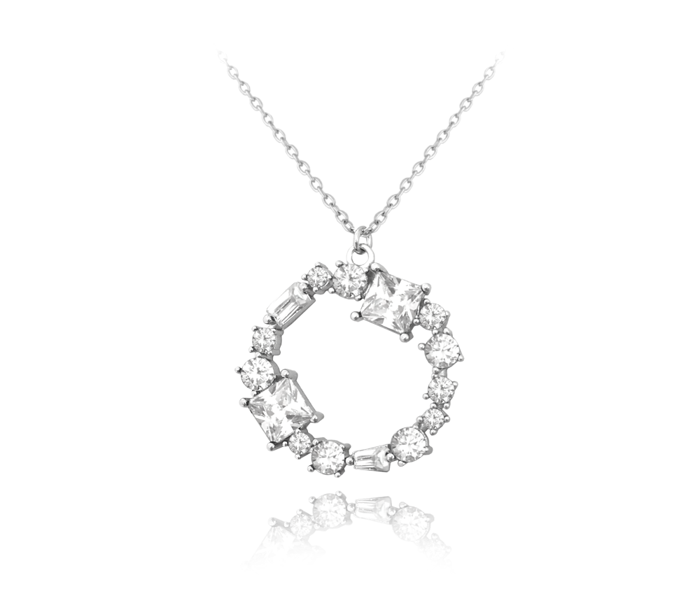 Luxusní kruhový stříbrný náhrdelník MINET s bílými zirkony