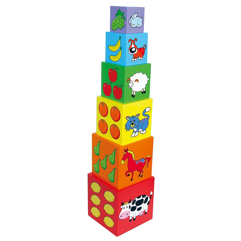 Dřevěná edukační pyramida kostky pro děti Viga - multicolor