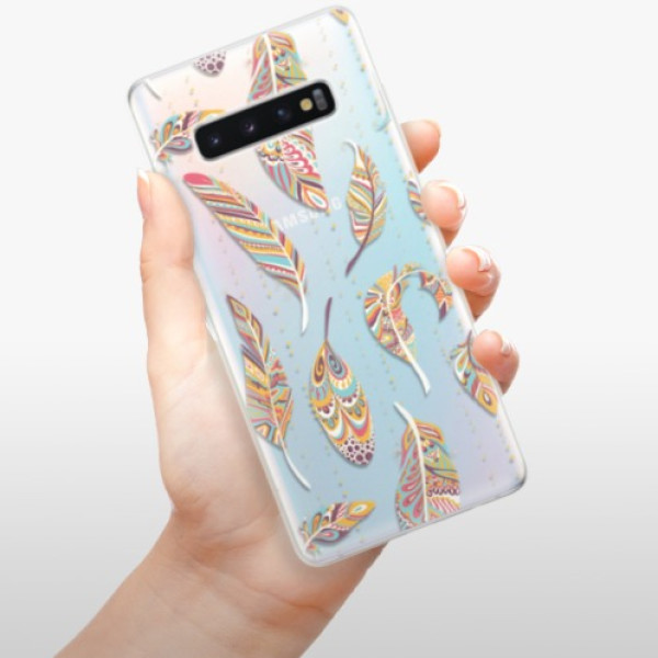 Odolné silikonové pouzdro iSaprio - Feather pattern 02 - Samsung Galaxy S10+