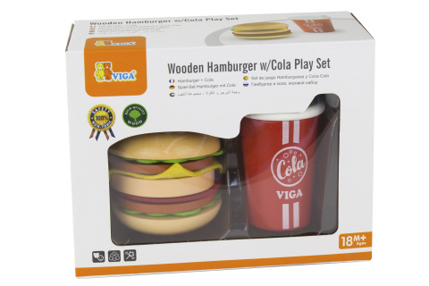 Dřevěný hamburger a nápoj
