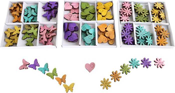 Small Foot 3 Sady barevných dekorací srdíčka, motýlci, květinky