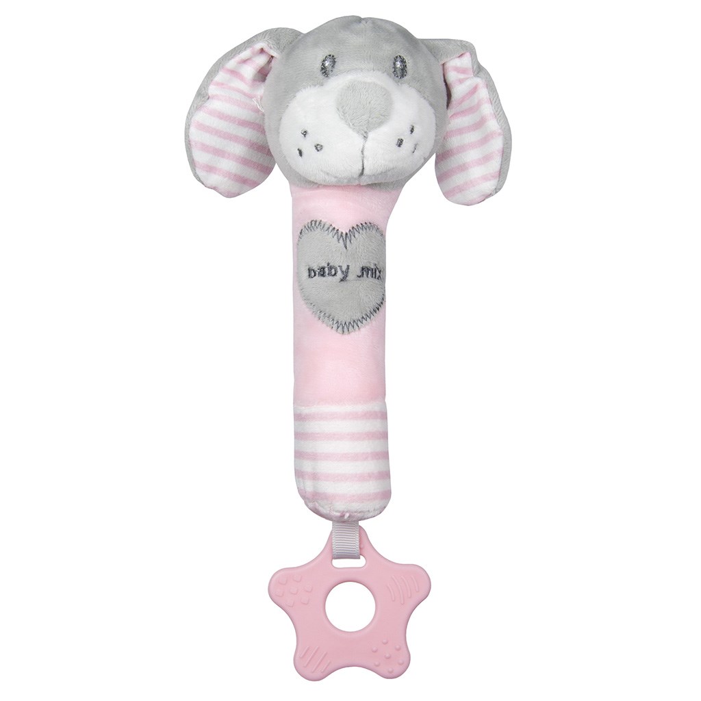 Dětská pískací plyšová hračka s kousátkem Baby Mix - pes - růžová