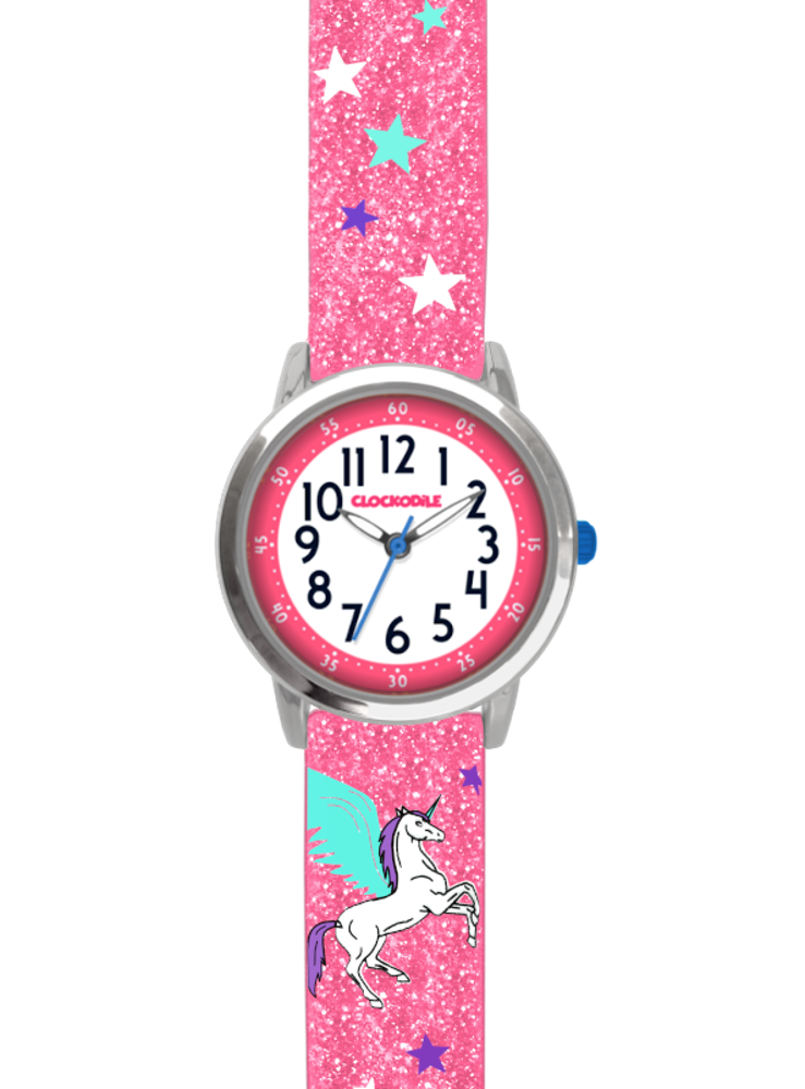 CLOCKODILE Růžové třpytivé dětské dívčí hodinky s jednorožcem UNICORN