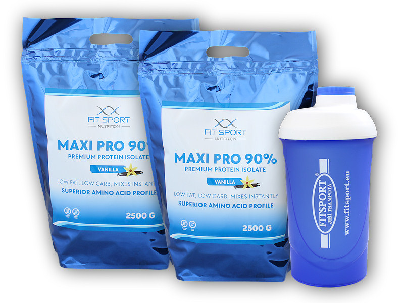 2x Maxi Pro 90% 2500g + šejkr - Fitsport-vanilka