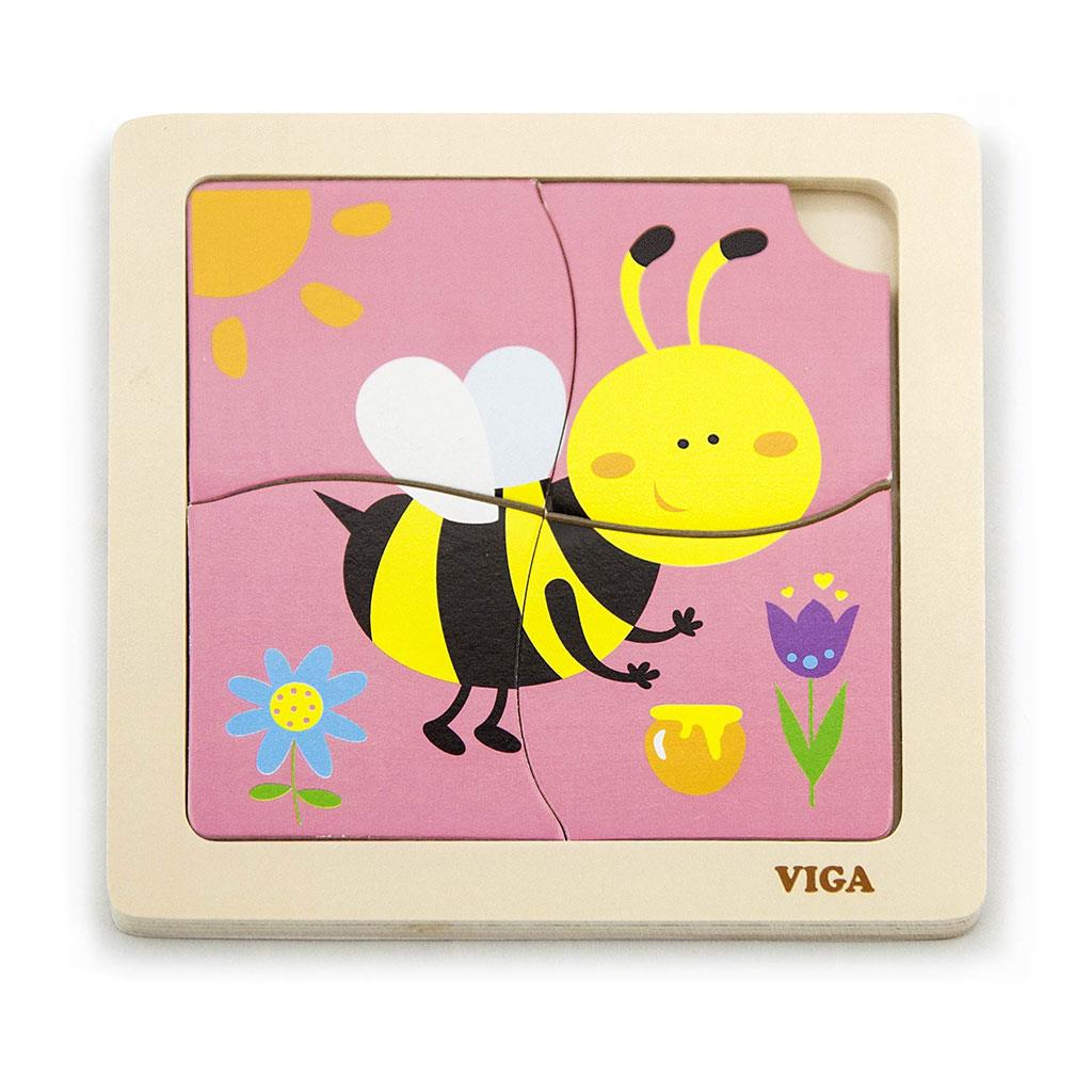 Dřevěné puzzle pro nejmenší Viga 4 ks - Včelka - multicolor