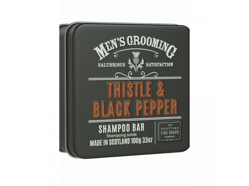 Scottish Fine Soaps Pánský tuhý šampon v plechu Černý pepř a ostropestřec 100 g